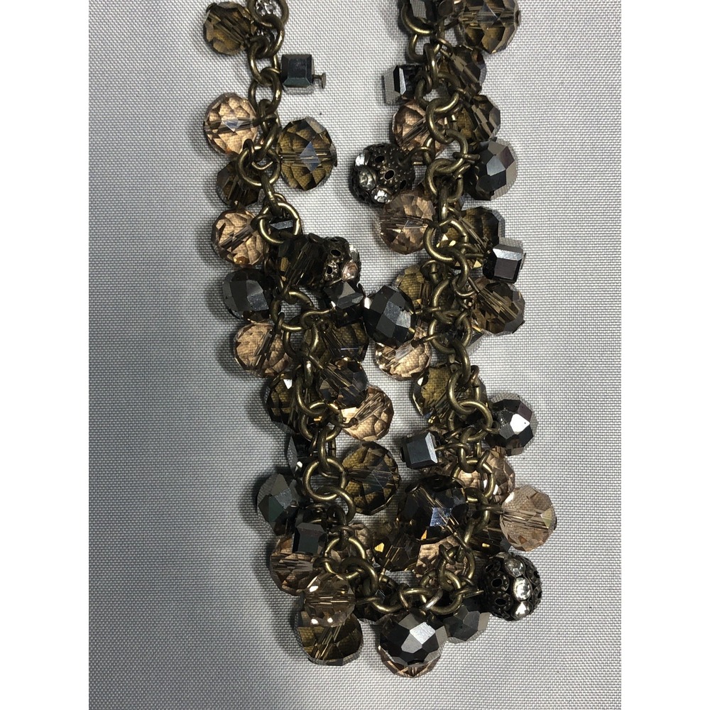 Signed LOFT Smoky Iridescent Necklace 18" Beaded Brass Silver Chain Faceted - Picture 8 of 15